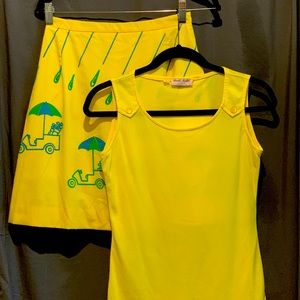 Vintage Bright Yellow A-line, Golf Skirt and Top Set. Size 6